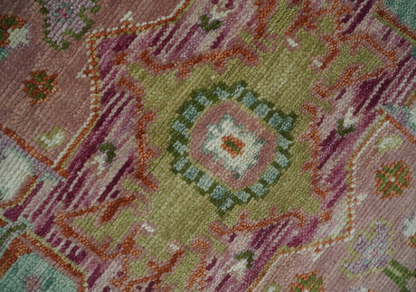 Custom Made Transitional Pink, Green and Ivory Turkish Design wool Area Rug