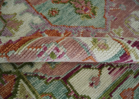 Custom Made Transitional Pink, Green and Ivory Turkish Design wool Area Rug