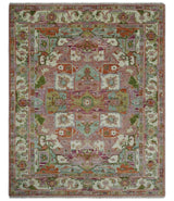 Custom Made Transitional Pink, Green and Ivory Turkish Design wool Area Rug