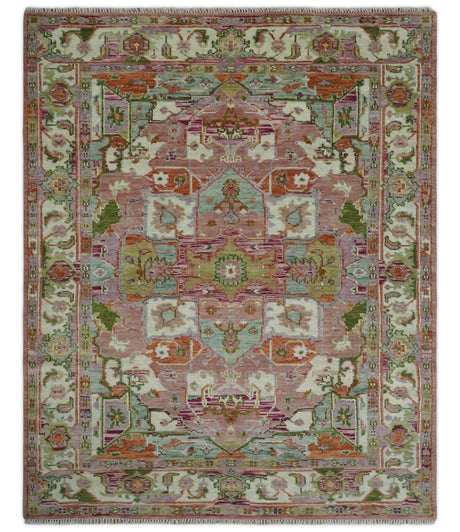 Custom Made Transitional Pink, Green and Ivory Turkish Design wool Area Rug