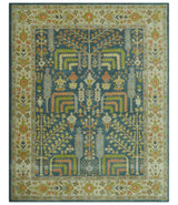 Custom Made Tree of Life Beige And Teal Floral Design Hand Tufted Wool Area Rug