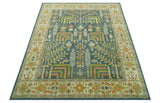 Custom Made Tree of Life Beige And Teal Floral Design Hand Tufted Wool Area Rug