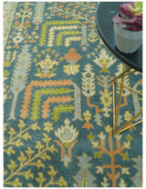 Custom Made Tree of Life Beige And Teal Floral Design Hand Tufted Wool Area Rug