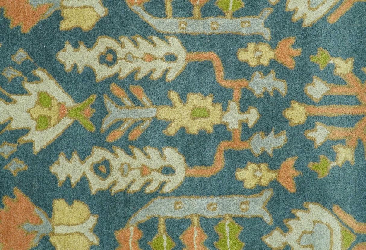 Custom Made Tree of Life Beige And Teal Floral Design Hand Tufted Wool Area Rug