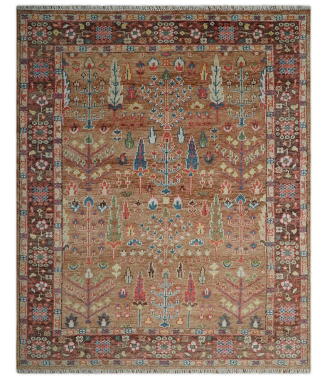 Custom made Tree of Life Brown and Rust Hand Knotted Traditional Oushak Wool Rug