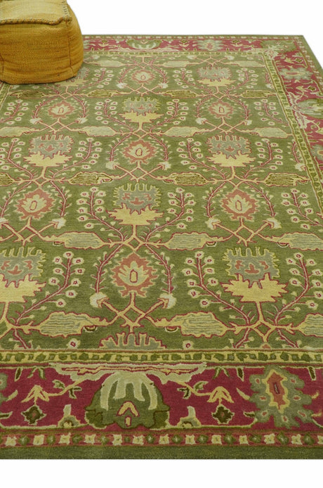 Custom Made Tree of life Green And Red Traditional Design Hand Tufted Wool Rug