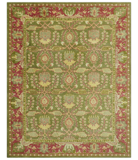 Custom Made Tree of life Green And Red Traditional Design Hand Tufted Wool Rug