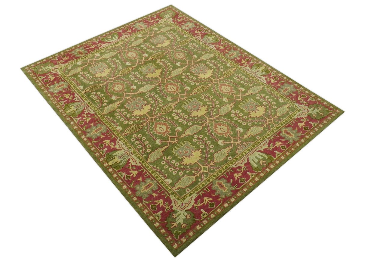 Custom Made Tree of life Green And Red Traditional Design Hand Tufted Wool Rug