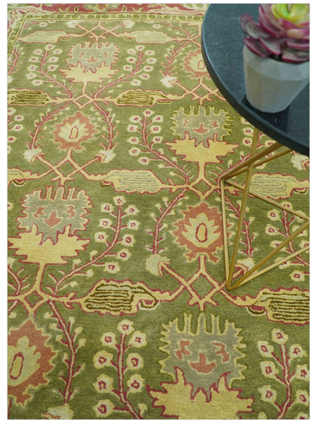 Custom Made Tree of life Green And Red Traditional Design Hand Tufted Wool Rug