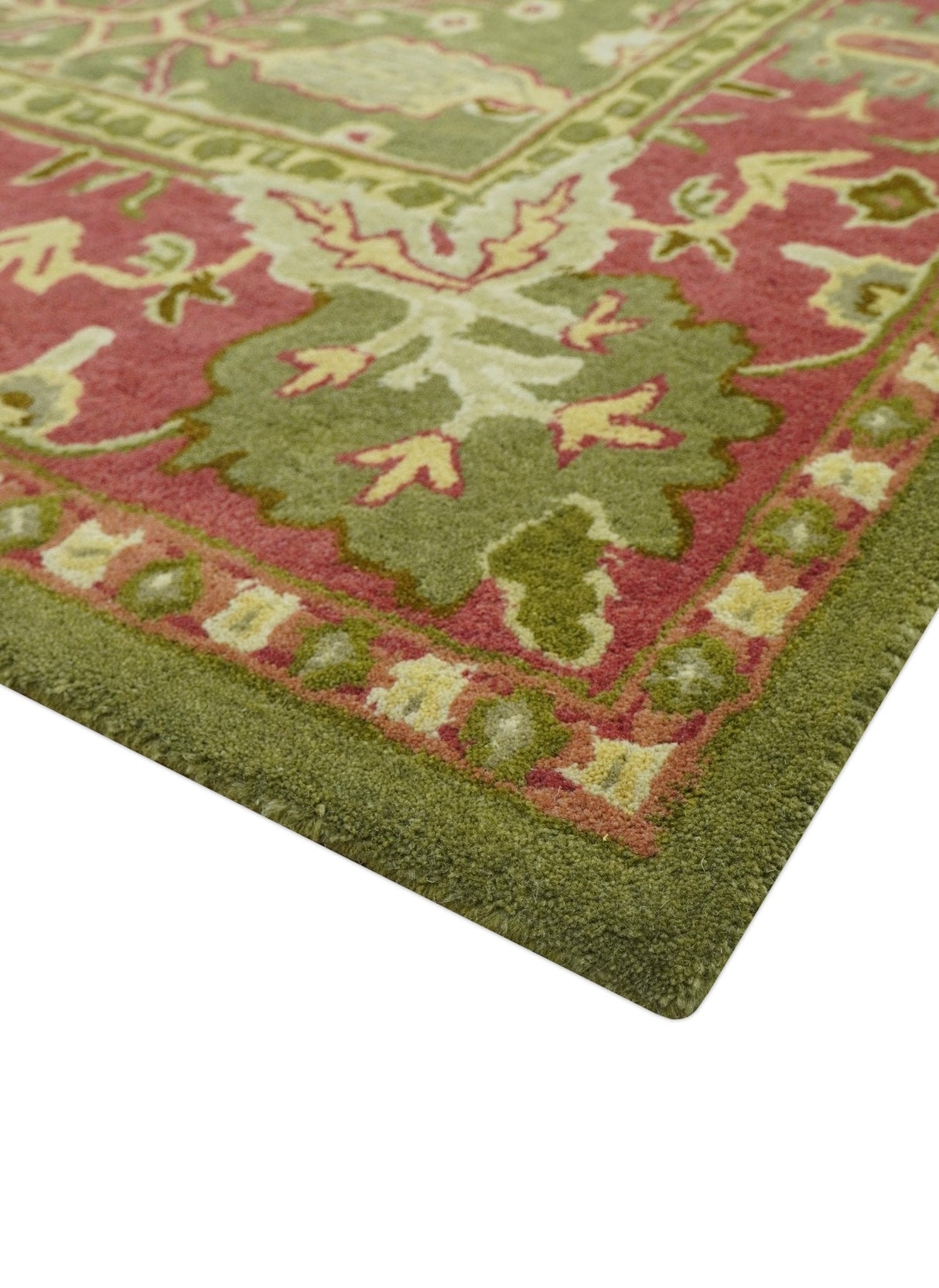 Custom Made Tree of life Green And Red Traditional Design Hand Tufted Wool Rug