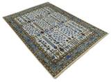 Custom Made Tree of life Hand Knotted Antique Ivory, Blue and Gray Wool area Rug