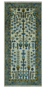 Custom Made Tree of life Hand Knotted Antique Ivory, Blue and Gray Wool area Rug
