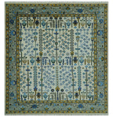 Custom Made Tree of life Hand Knotted Antique Ivory, Blue and Gray Wool area Rug