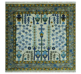 Custom Made Tree of life Hand Knotted Antique Ivory, Blue and Gray Wool area Rug