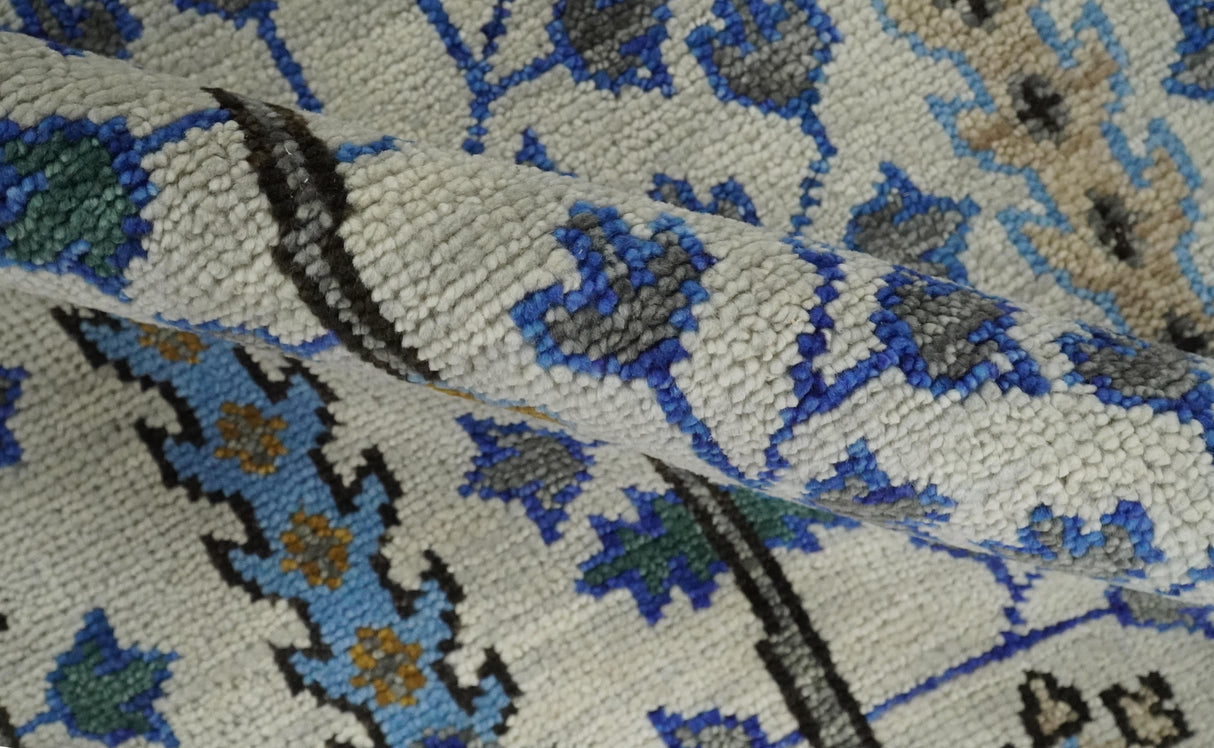 Custom Made Tree of life Hand Knotted Antique Ivory, Blue and Gray Wool area Rug