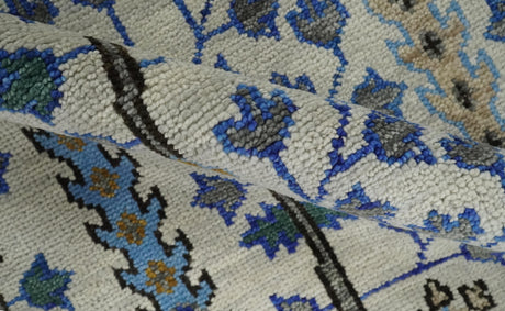Custom Made Tree of life Hand Knotted Antique Ivory, Blue and Gray Wool area Rug