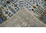 Custom Made Tree of life Hand Knotted Antique Ivory, Blue and Gray Wool area Rug