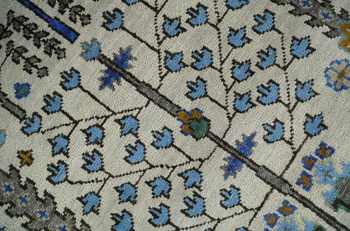 Custom Made Tree of life Hand Knotted Antique Ivory, Blue and Gray Wool area Rug
