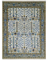 Custom Made Tree of life Hand Knotted Antique Ivory, Blue and Gray Wool area Rug