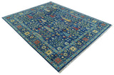 Custom Made Tree of Life Hand Knotted Blue And Beige Traditional Wool area Rug