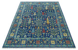 Custom Made Tree of Life Hand Knotted Blue And Beige Traditional Wool area Rug