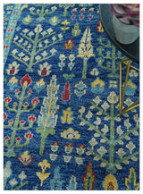 Custom Made Tree of Life Hand Knotted Blue And Beige Traditional Wool area Rug
