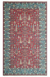 Custom Made Tree of Life Hand Knotted Maroon and Blue Traditional Wool area Rug