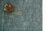 Custom Made Tree of Life Hand Knotted Teal and Beige Traditional Oushak Wool Area Rug