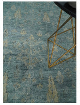 Custom Made Tree of Life Hand Knotted Teal and Beige Traditional Oushak Wool Area Rug