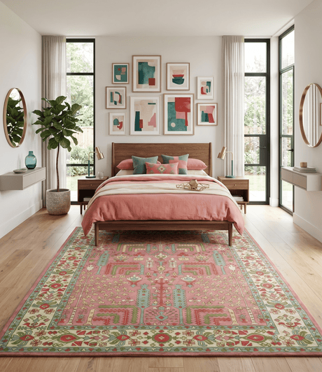 Custom Made Tree of life Traditional Floral Dark Peach, Beige and Green wool Area Rug