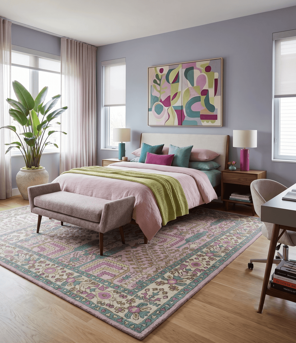 Custom Made Tree of life Traditional Floral Light Purple, Green, Olive and Beige Hand Tufted wool Area Rug