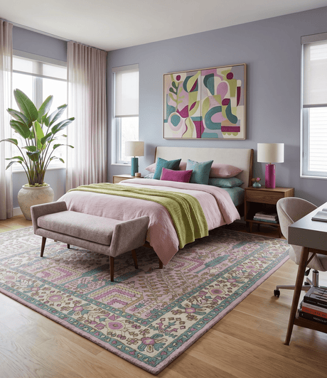 Custom Made Tree of life Traditional Floral Light Purple, Green, Olive and Beige Hand Tufted wool Area Rug