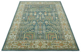 Custom Made Tree of life Traditional Teal, Silver, Green and Dark Peach wool Rug