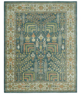 Custom Made Tree of life Traditional Teal, Silver, Green and Dark Peach wool Rug