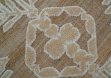 Custom Made Tribal Brown And Ivory Hand Knotted Wool and Jute Rug