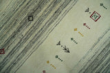 Custom Made Tribal Gabbeh Ivory, Black, Gold and Maroon Stripes design Traditional Wool Area Rug