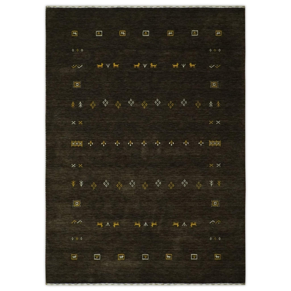 Custom Made Tribal look Greenish-Brown Traditional Hand loom Wool Area Rug