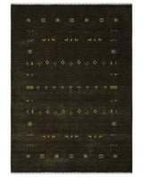 Custom Made Tribal look Greenish-Brown Traditional Hand loom Wool Area Rug