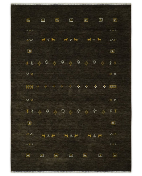 Custom Made Tribal look Greenish-Brown Traditional Hand loom Wool Area Rug