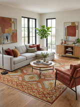 Custom Made Tribal Motifs Hand Knotted Rust, Gold and Blue Oriental Traditional Wool Area Rug