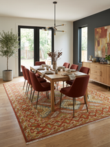 Custom Made Tribal Motifs Hand Knotted Rust, Gold and Blue Oriental Traditional Wool Area Rug