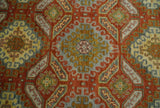 Custom Made Tribal Motifs Hand Knotted Rust, Gold and Blue Oriental Traditional Wool Area Rug