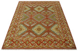 Custom Made Tribal Motifs Hand Knotted Rust, Gold and Blue Oriental Traditional Wool Area Rug