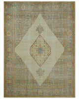 Custom Made Turkish Design Beige and Blue Hand Knotted Wool Rug