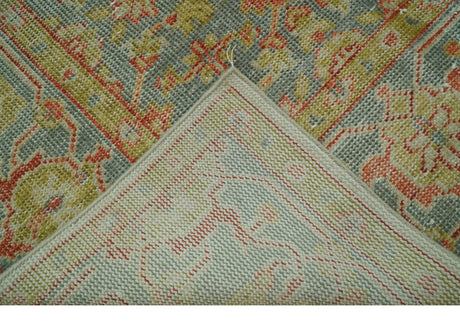 Custom Made Turkish Design Beige and Blue Hand Knotted Wool Rug