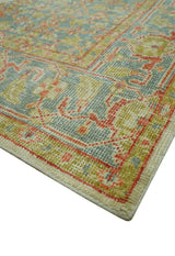 Custom Made Turkish Design Beige and Blue Hand Knotted Wool Rug