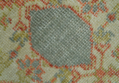 Custom Made Turkish Design Beige and Blue Hand Knotted Wool Rug