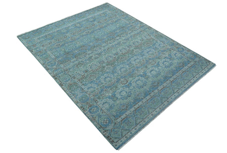Custom Made Turkish Design Blue And Gray Hand Knotted Afghan Wool Area Rug