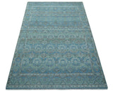 Custom Made Turkish Design Blue And Gray Hand Knotted Afghan Wool Area Rug