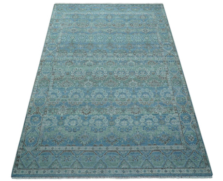 Custom Made Turkish Design Blue And Gray Hand Knotted Afghan Wool Area Rug